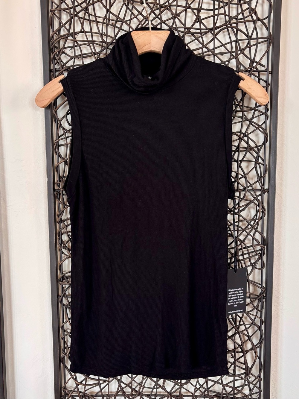 Michael Lauren Black Ribbed High-Neck Tank Top - Picture 6 of 10